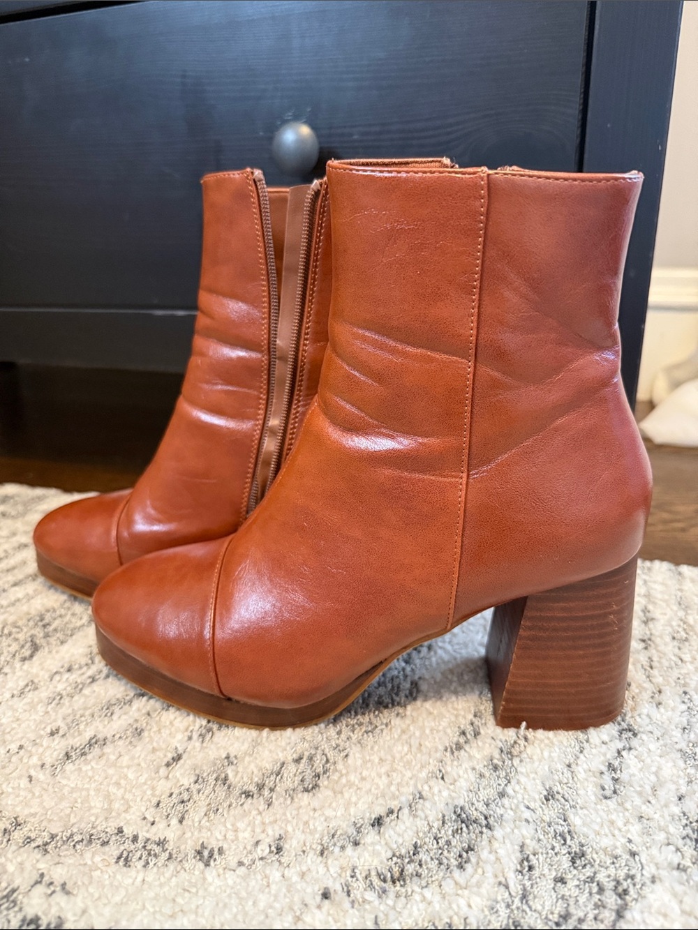 ASOS Women's Chestnut Leather Block Heel Ankle Boots
